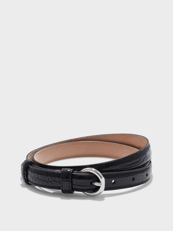 Aeyde | Reed Leather Belt for Women | Black/Silver Croc | Luxury Materials | Handmade in Italy [x=50,y=79]