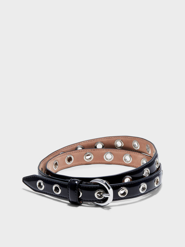 Aeyde | Reed Leather Belt for Women | Black/Silver Polido | Luxury Materials | Handmade in Italy [x=50,y=79]