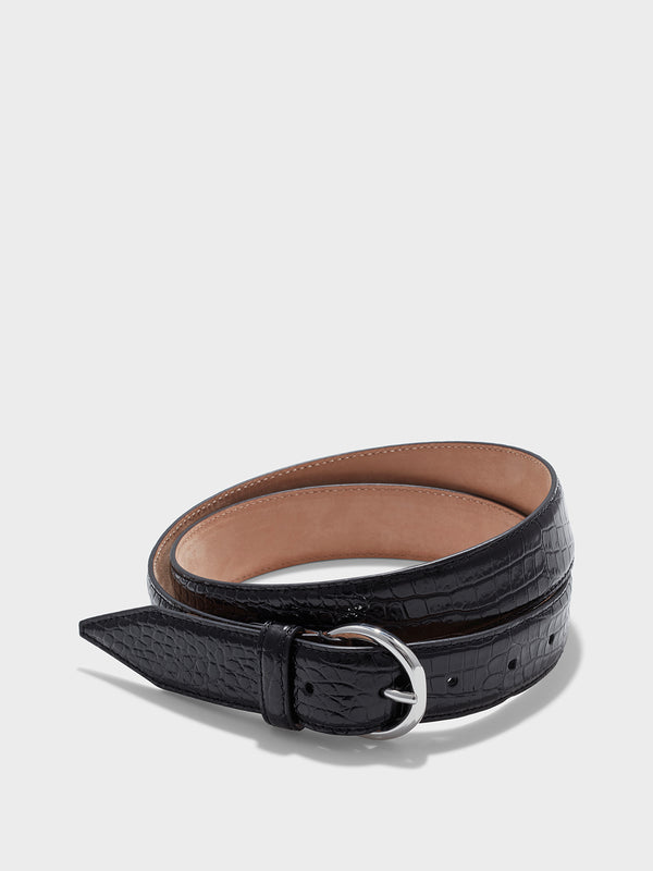 Aeyde | Reed Leather Belt for Women | Black/Silver Croc | Luxury Materials | Handmade in Italy [x=50,y=79]