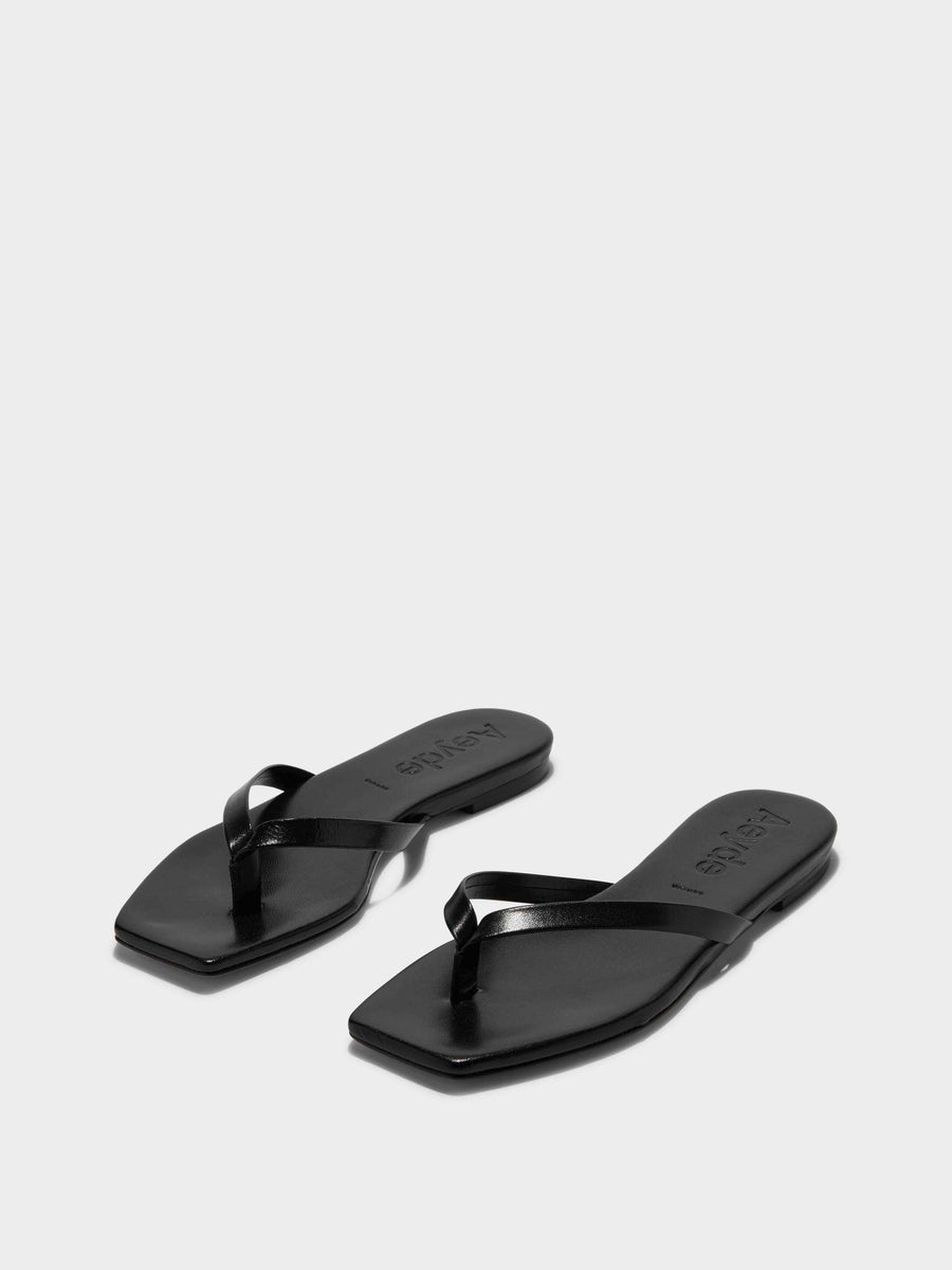 Aeyde | Renee Leather Flat Sandals for Women | Black Nappa | Square Toe | Flat Heel | Luxury Materials | Handmade in Italy [x=50,y=85]