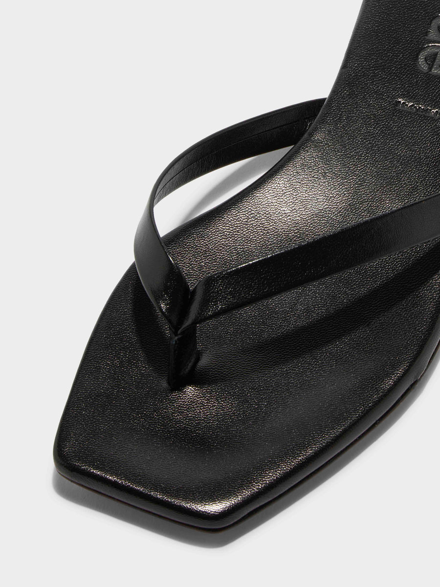 Aeyde | Renee Leather Flat Sandals for Women | Black Nappa | Square Toe | Flat Heel | Heel Details [x=50,y=85]