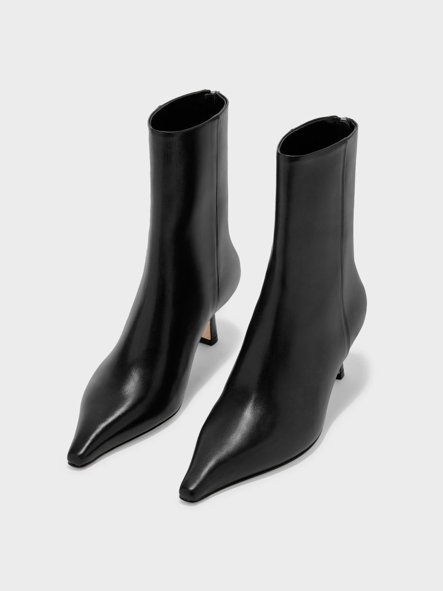 Aeyde | Rowan Leather Ankle Boots for Women | Black Calf | Pointed Toe | Mid Heel | Luxury Materials | Handmade in Italy