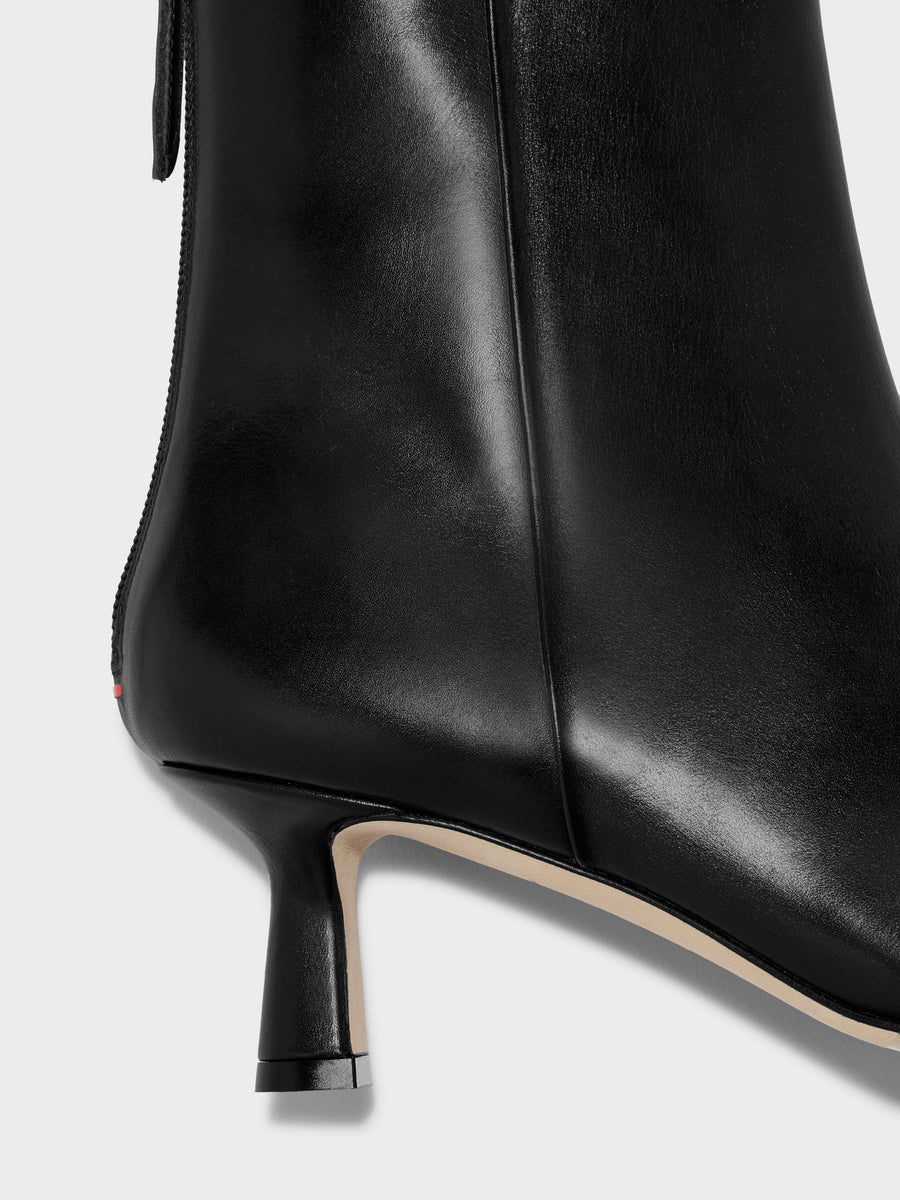 Aeyde | Rowan Leather Ankle Boots for Women | Black Calf | Pointed Toe | Mid Heel | Heel Details