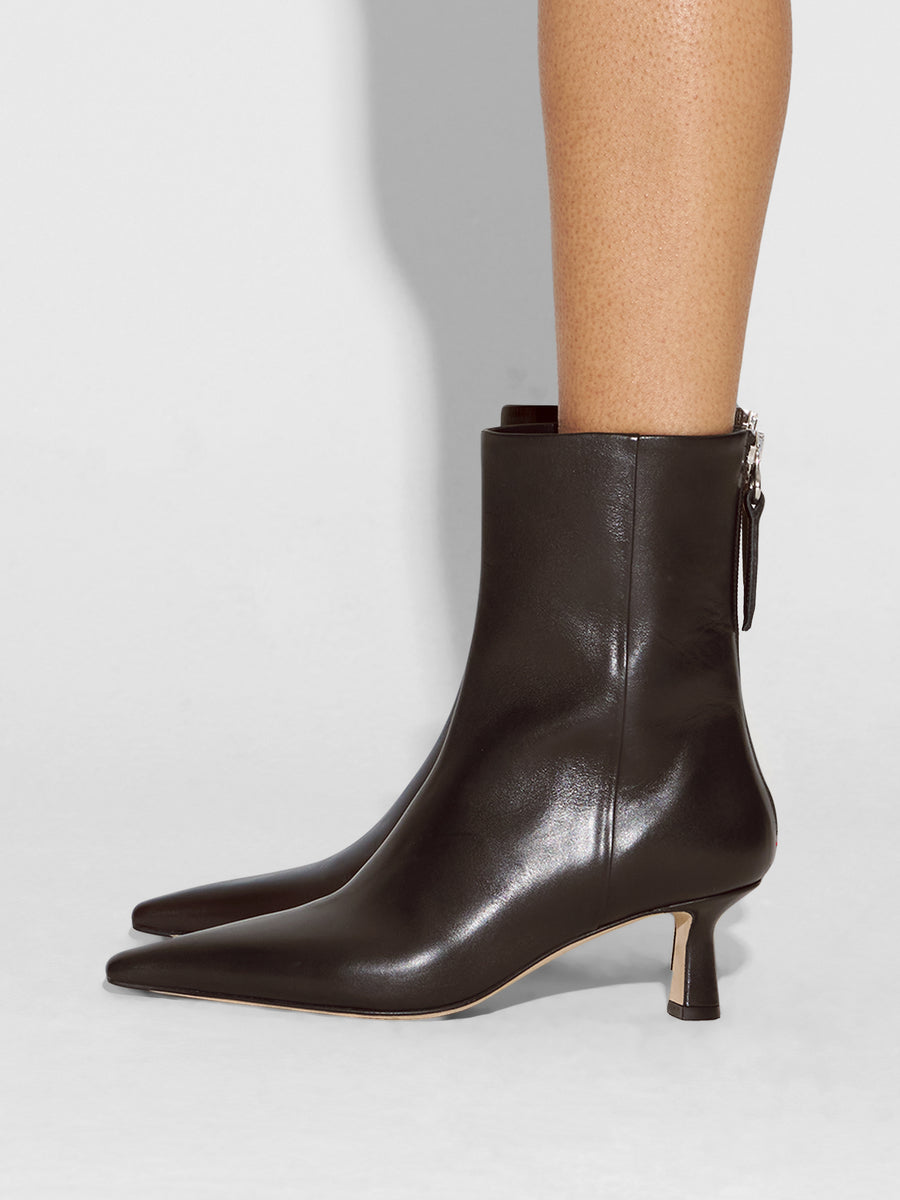 Aeyde | Rowan Leather Ankle Boots for Women | Moka Calf | Pointed Toe | Mid Heel | How to Style