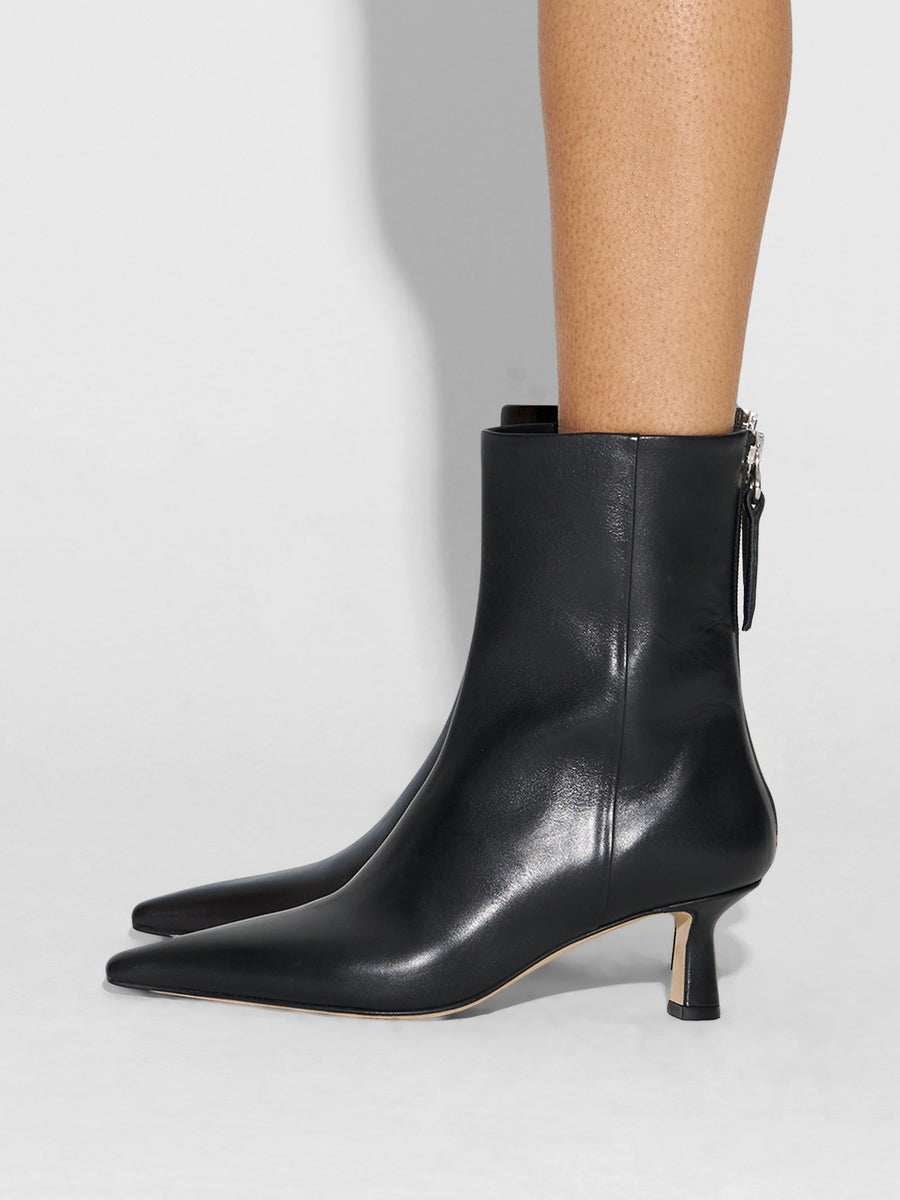 Aeyde | Rowan Leather Ankle Boots for Women | Black Calf | Pointed Toe | Mid Heel | How to Style