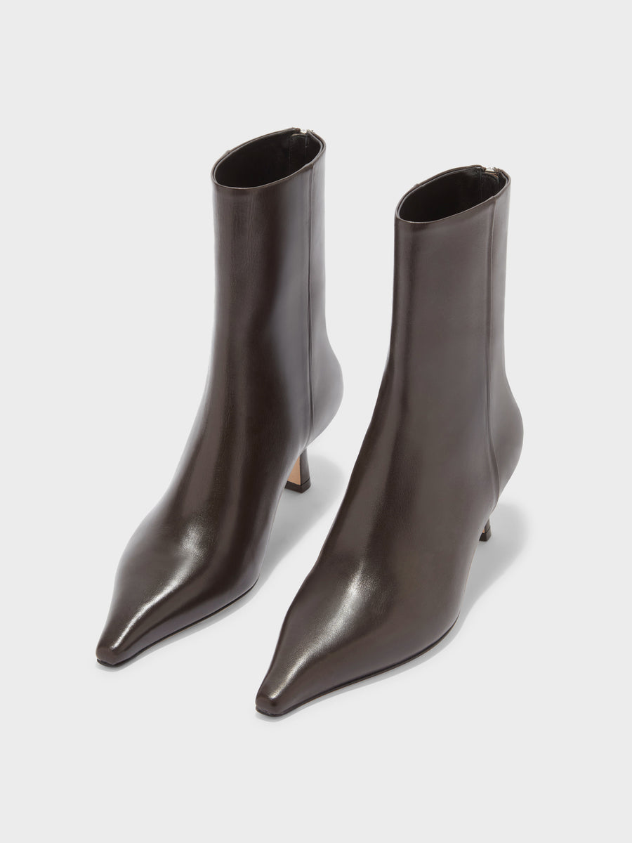 Aeyde | Rowan Leather Ankle Boots for Women | Moka Calf | Pointed Toe | Mid Heel | Luxury Materials | Handmade in Italy