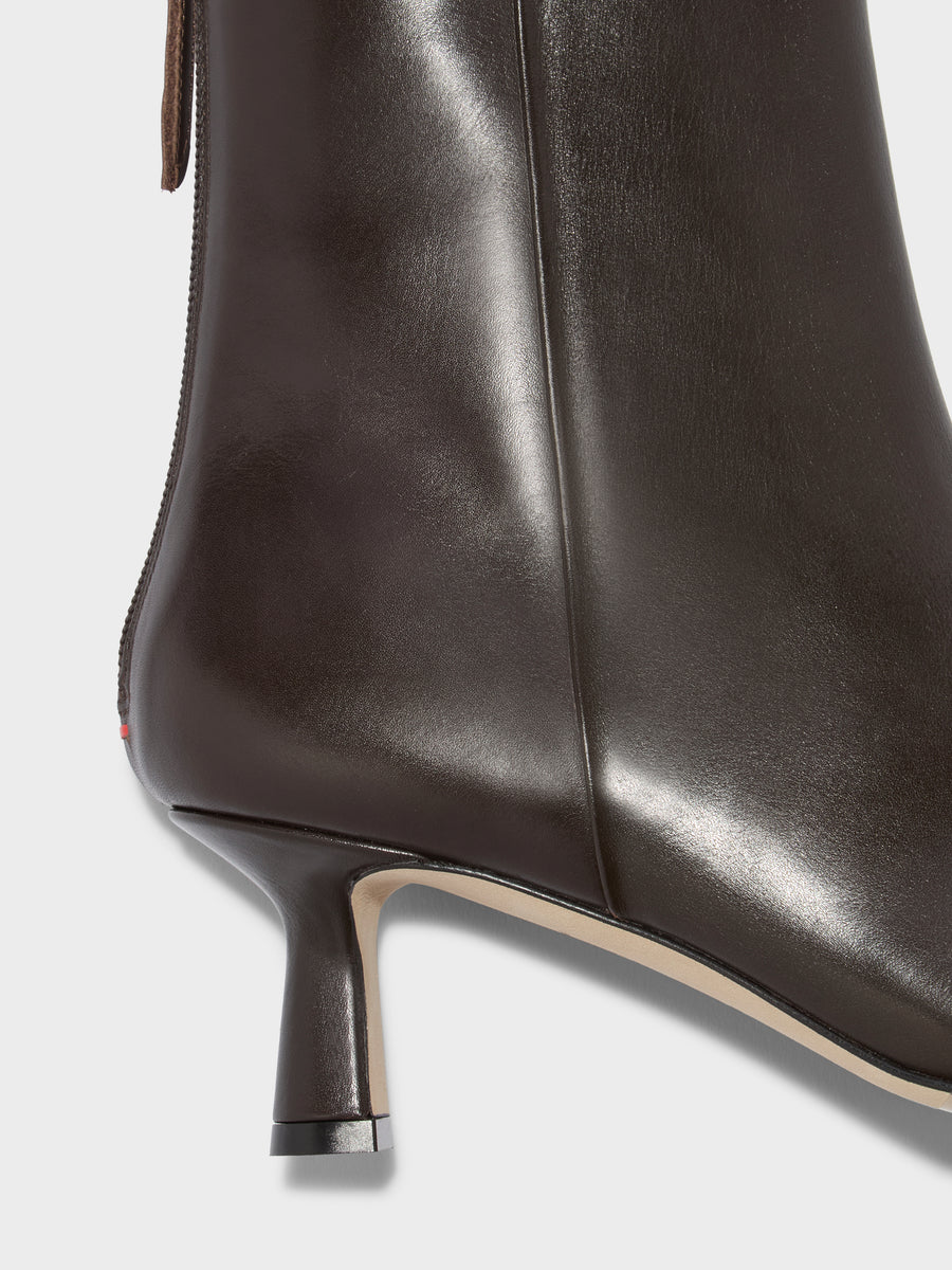 Aeyde | Rowan Leather Ankle Boots for Women | Moka Calf | Pointed Toe | Mid Heel | Heel Details