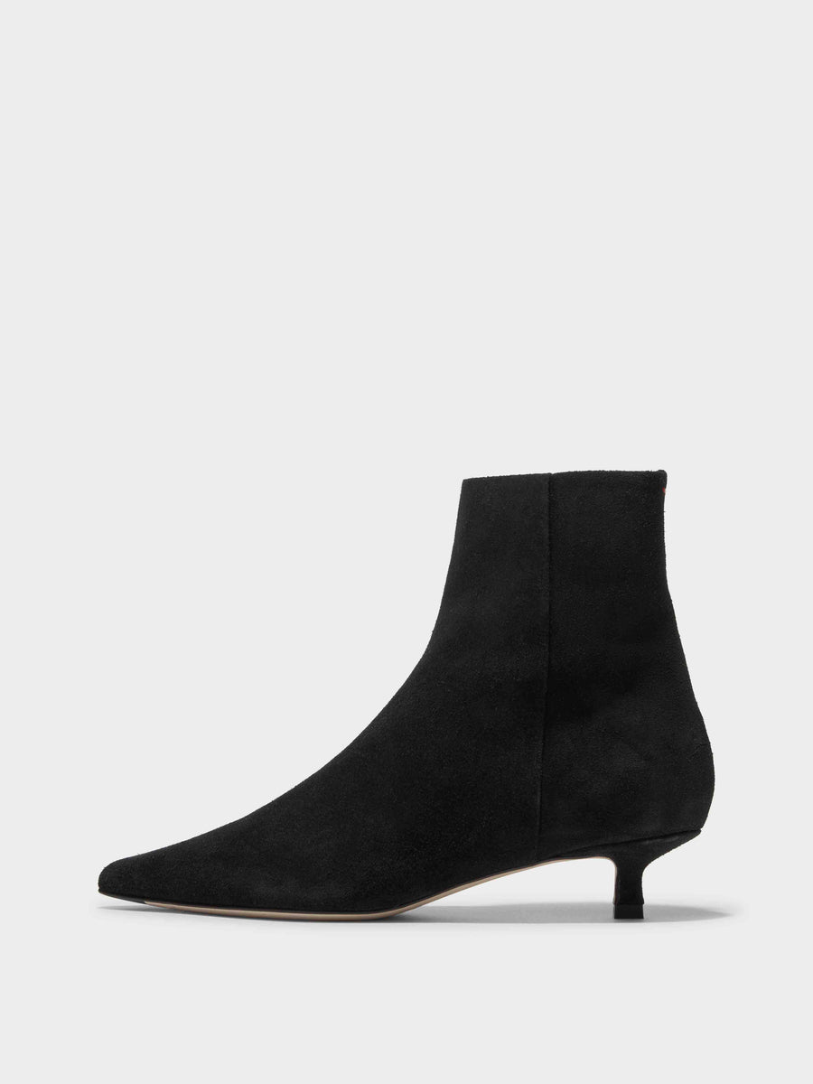 Aeyde | Sofie Leather Ankle Boots for Women | Black Suede | Pointed Toe | Low Heel | Side View