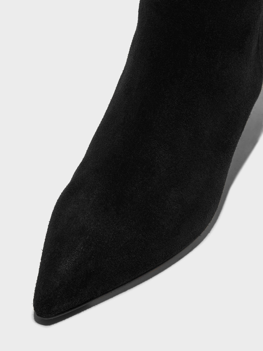 Aeyde | Sofie Leather Ankle Boots for Women | Black Suede | Pointed Toe | Low Heel | Luxury Materials | Handmade in Italy