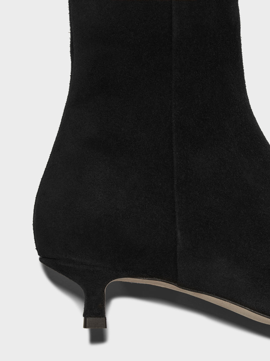Aeyde | Sofie Leather Ankle Boots for Women | Black Suede | Pointed Toe | Low Heel | Heel Details