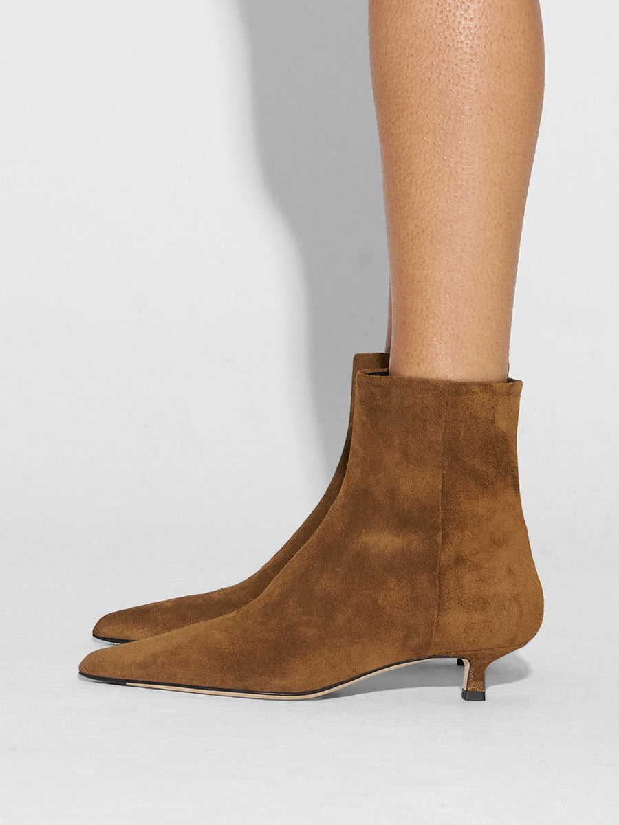 Aeyde | Sofie Leather Ankle Boots for Women | Tobacco Suede | Pointed Toe | Low Heel | How to Style