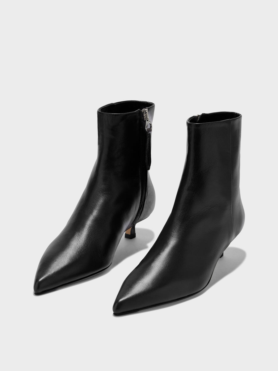 Aeyde | Sofie Leather Ankle Boots for Women | Black Nappa | Pointed Toe | Low Heel | On Feet