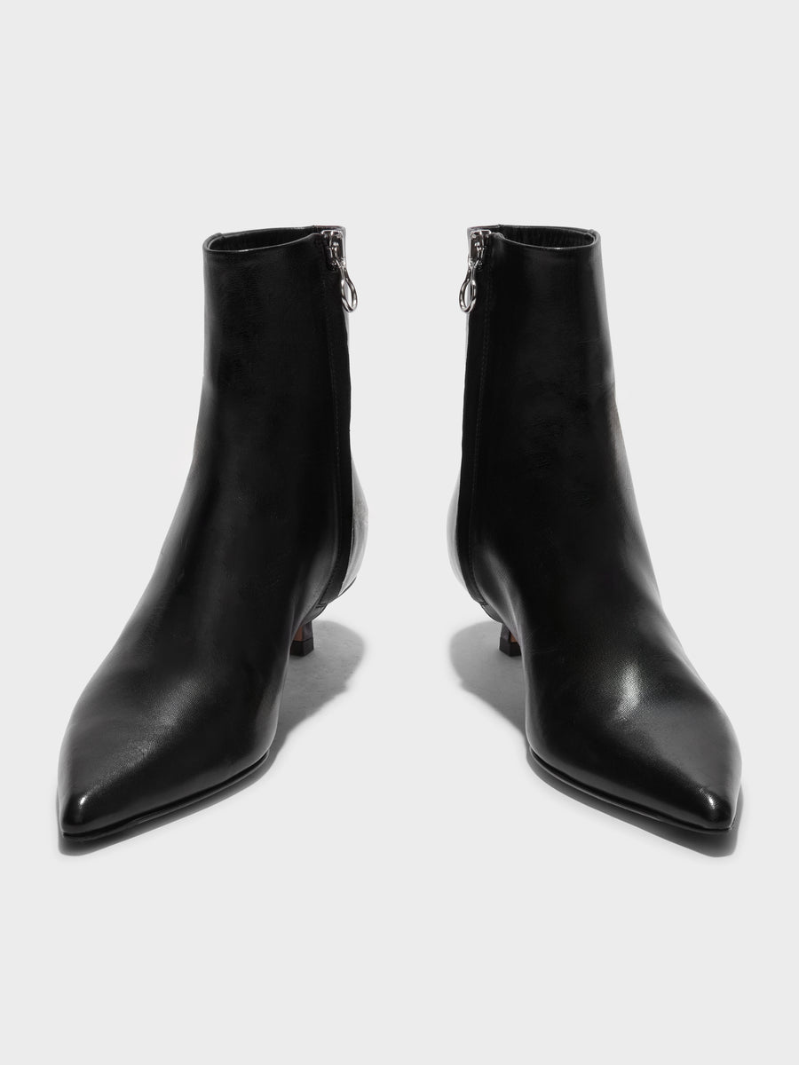 Aeyde | Sofie Leather Ankle Boots for Women | Black Nappa | Pointed Toe | Low Heel | Heel Details