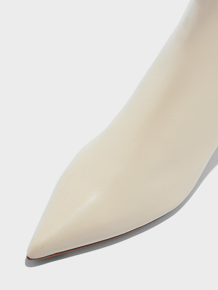 Aeyde | Sofie Leather Ankle Boots for Women | Creamy Nappa | Pointed Toe | Low Heel | Heel Details