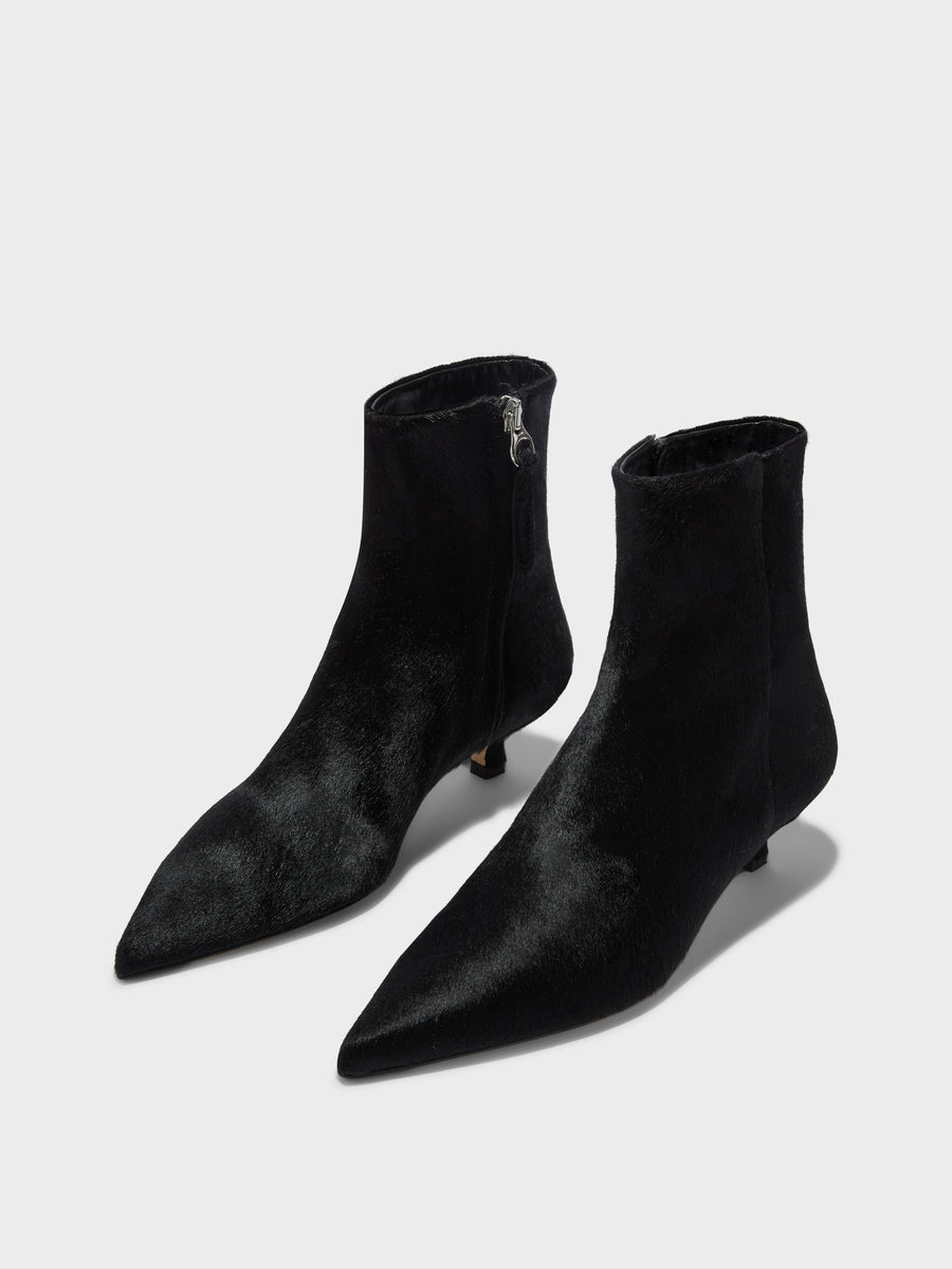 Aeyde | Sofie Pony Hair Leather Ankle Boots for Women | Black Pony Hair | Pointed Toe | Low Heel | Luxury Materials | Handmade in Italy