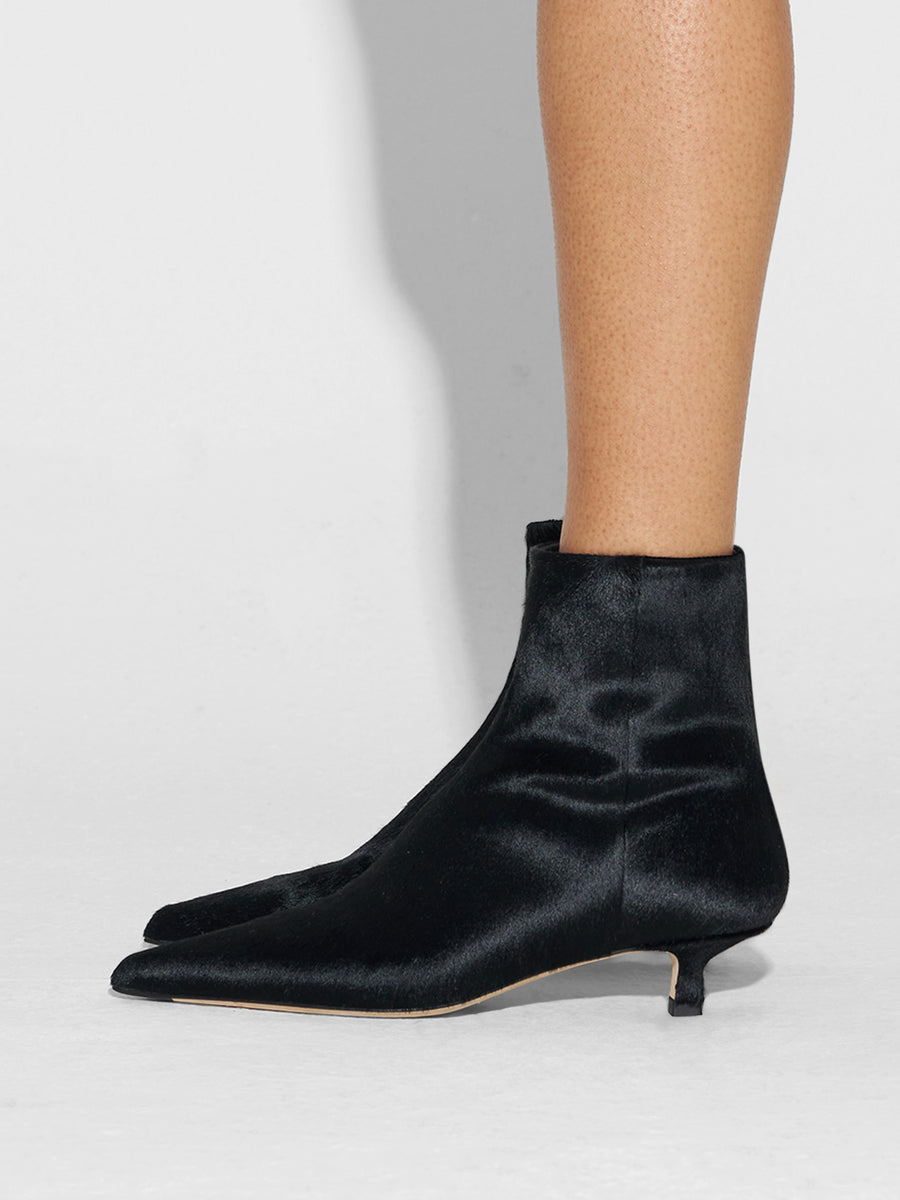 Aeyde | Sofie Pony Hair Leather Ankle Boots for Women | Black Pony Hair | Pointed Toe | Low Heel | How to Style