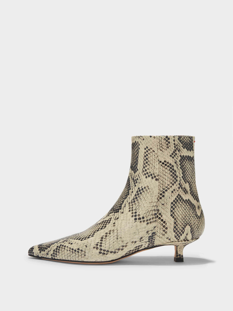Aeyde | Sofie Leather Ankle Boots for Women | Creamy Snake | Pointed Toe | Low Heel | Side View