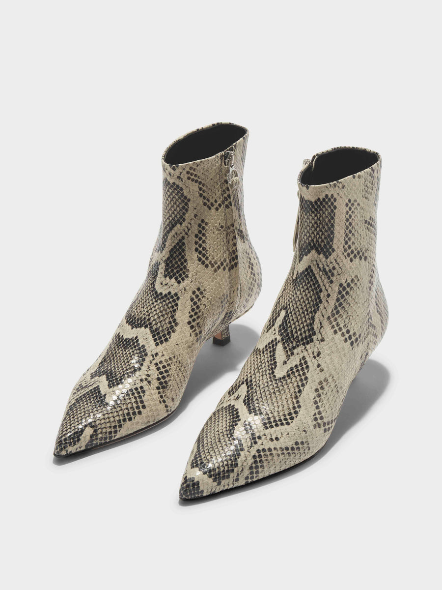 Aeyde | Sofie Leather Ankle Boots for Women | Creamy Snake | Pointed Toe | Low Heel | On Feet