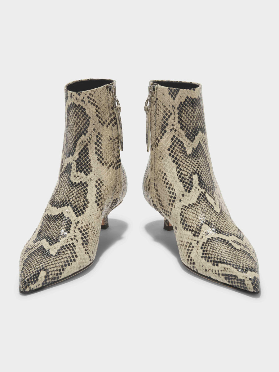 Aeyde | Sofie Leather Ankle Boots for Women | Creamy Snake | Pointed Toe | Low Heel | Front View