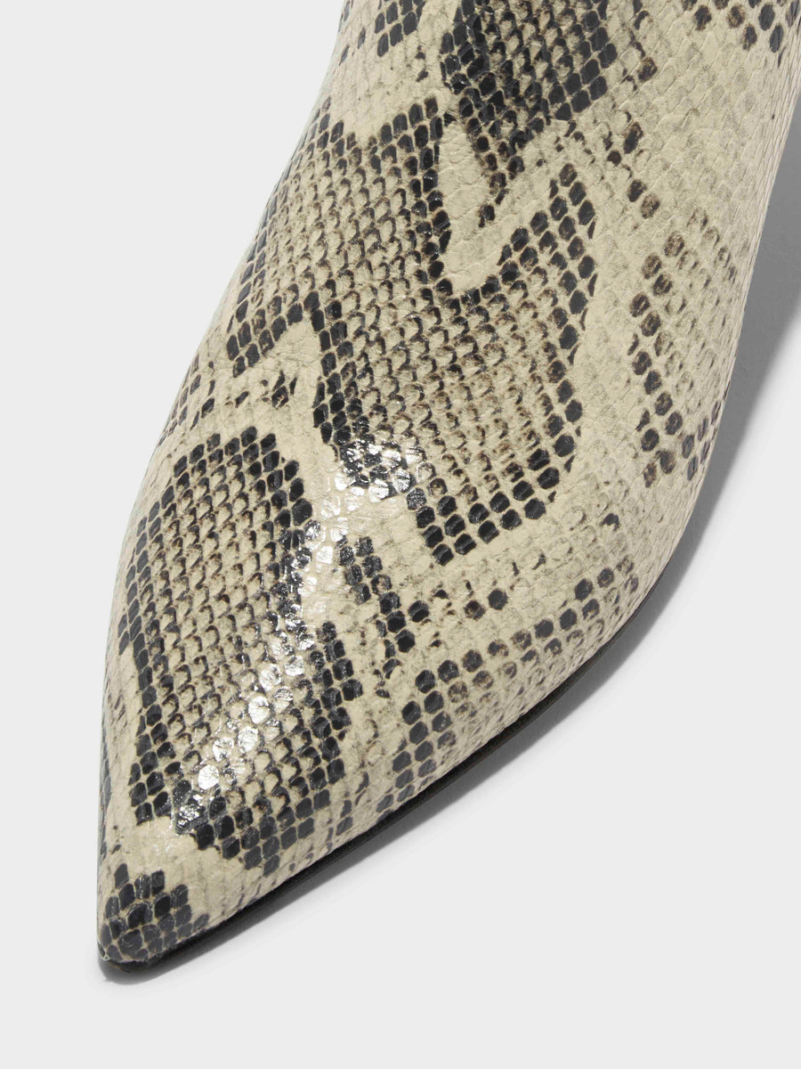 Aeyde | Sofie Leather Ankle Boots for Women | Creamy Snake | Pointed Toe | Low Heel | Luxury Materials | Handmade in Italy