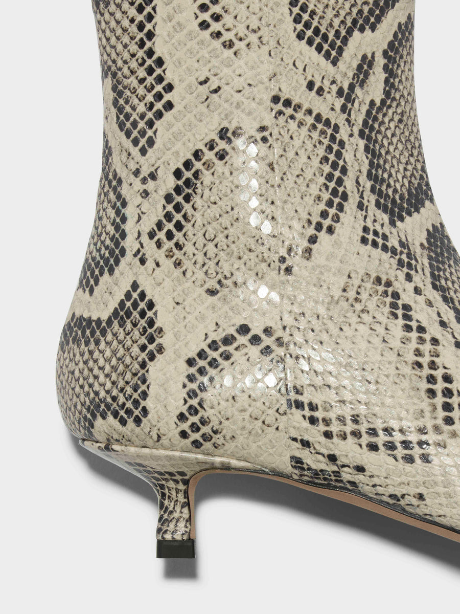 Aeyde | Sofie Leather Ankle Boots for Women | Creamy Snake | Pointed Toe | Low Heel | Heel Details