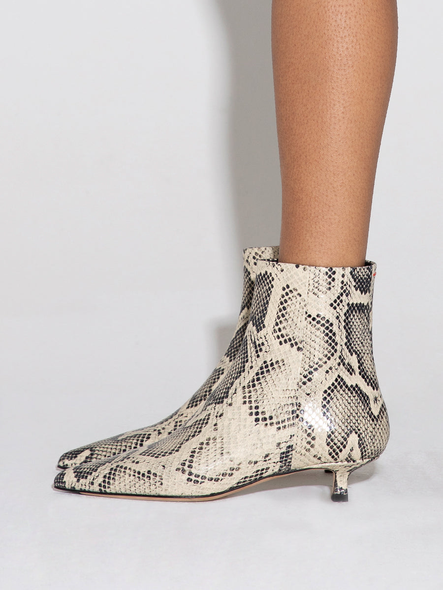 Aeyde | Sofie Leather Ankle Boots for Women | Creamy Snake | Pointed Toe | Low Heel | How to Style [x=50,y=42]