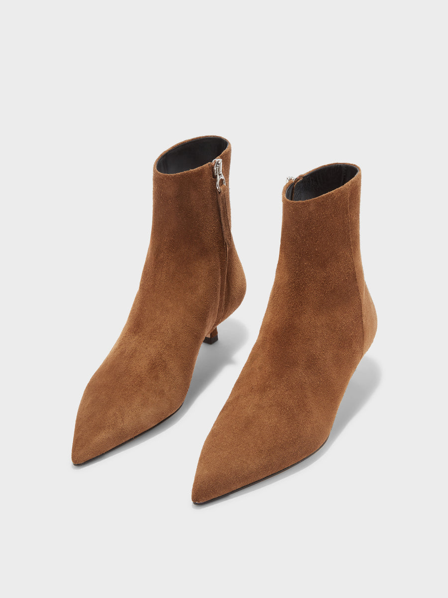 Aeyde | Sofie Leather Ankle Boots for Women | Tobacco Suede | Pointed Toe | Low Heel | Luxury Materials | Handmade in Italy