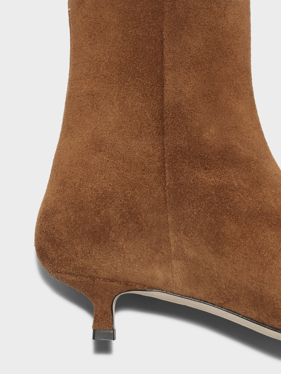 Aeyde | Sofie Leather Ankle Boots for Women | Tobacco Suede | Pointed Toe | Low Heel | Heel Details