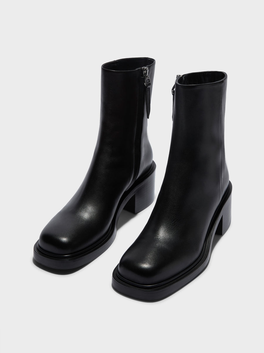 Aeyde | Teddy Leather Ankle Boots for Women | Black Calf | Square Toe | Mid Heel | Luxury Materials | Handmade in Italy