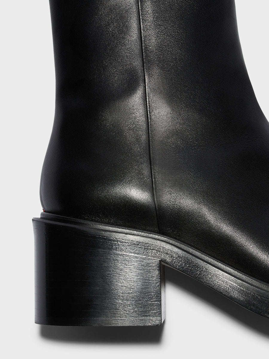 Aeyde | Teddy Leather Ankle Boots for Women | Black Calf | Square Toe | Mid Heel | Heel Details