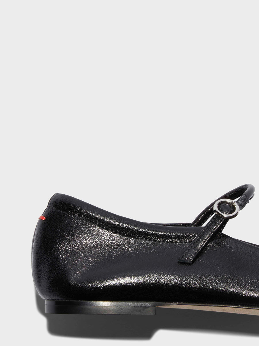 Aeyde | Uma Leather Flats for Women | Black Nappa | Square Toe | Flat Heel | Heel Details [x=50,y=85]