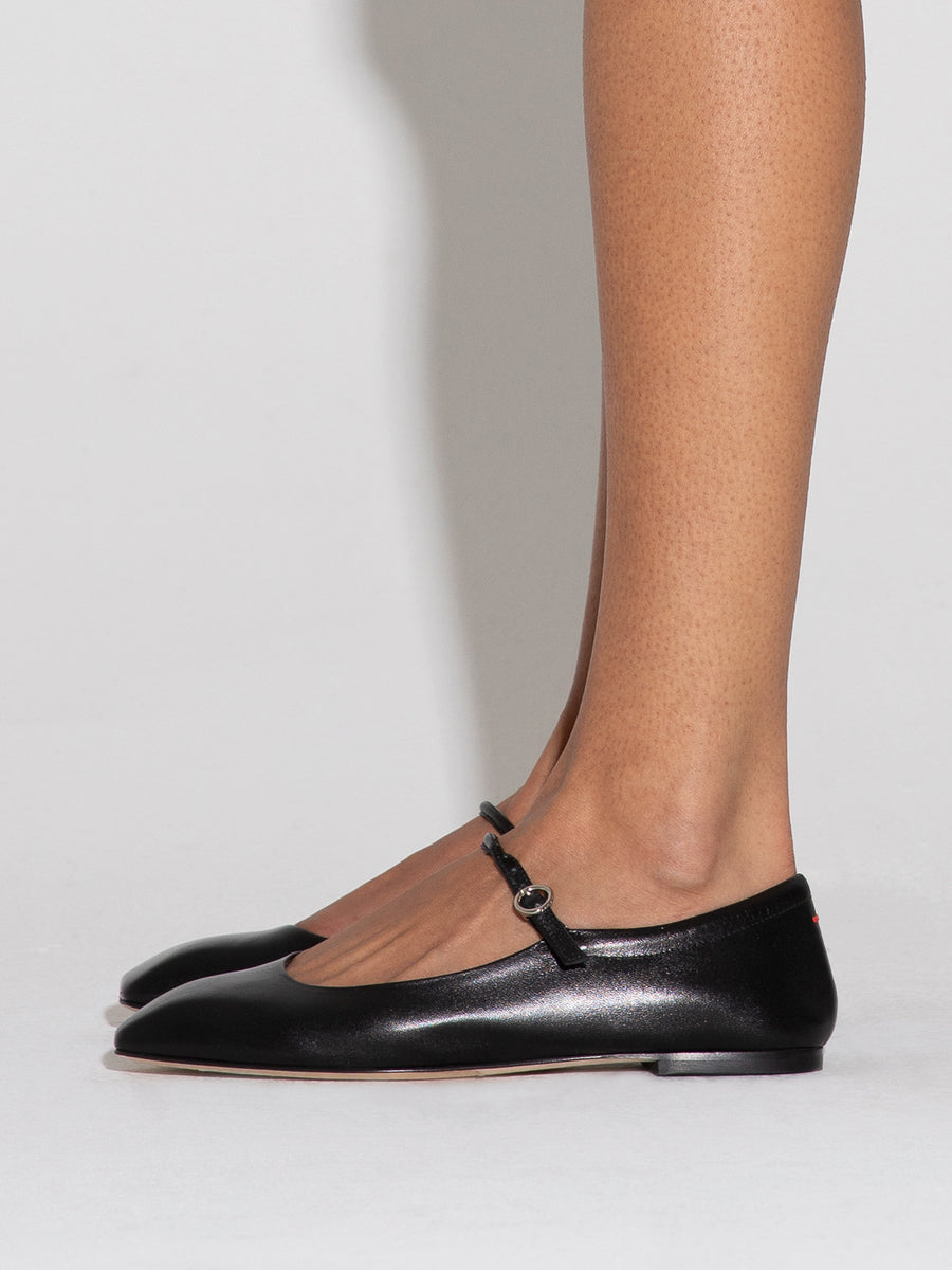 Aeyde | Uma Leather Flats for Women | Black Nappa | Square Toe | Flat Heel | How to Style [x=50,y=85]