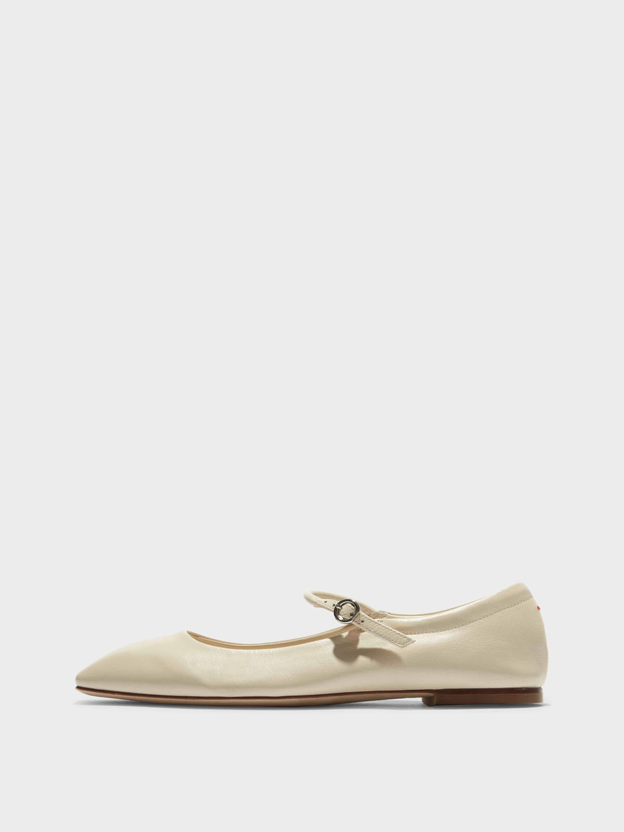 Aeyde | Uma Leather Flats for Women | Creamy Nappa | Square Toe | Flat Heel | Side View [x=50,y=85]