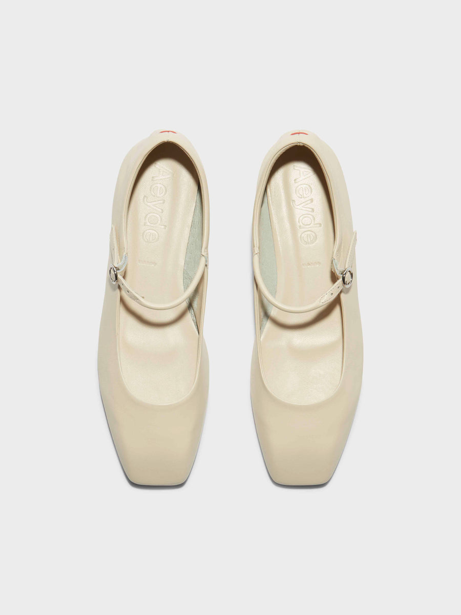 Aeyde | Uma Leather Flats for Women | Creamy Nappa | Square Toe | Flat Heel | Front View [x=50,y=85]