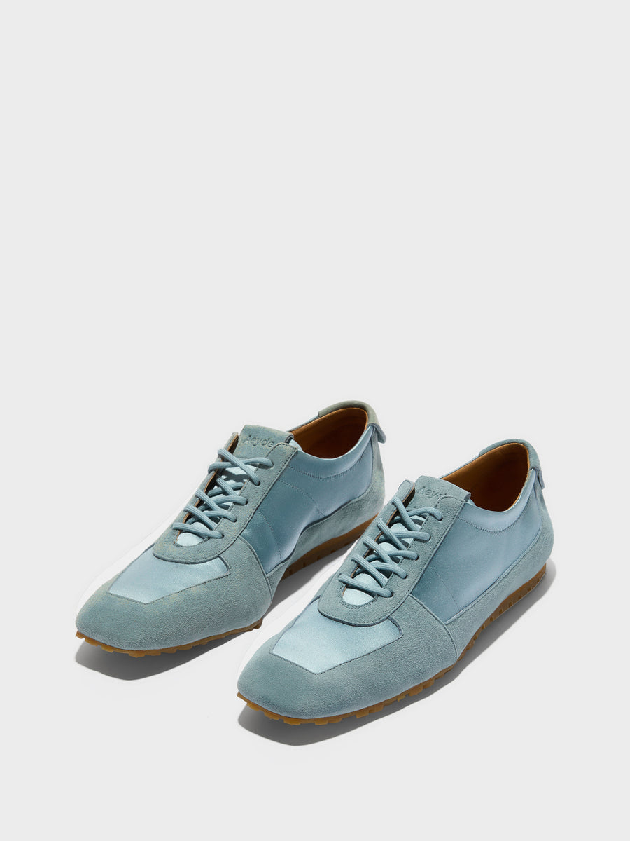 Aeyde | Uma Sneaker Leather Flats for Women | Glass Satin/Suede | Square Toe | Flat Heel | Luxury Materials | Handmade in Italy