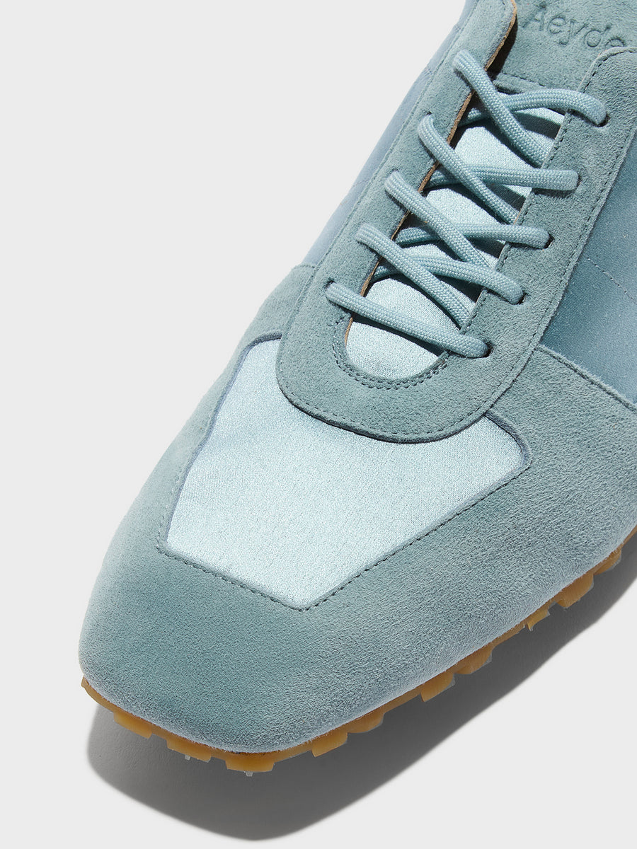 Aeyde | Uma Sneaker Leather Flats for Women | Glass Satin/Suede | Square Toe | Flat Heel | Heel Details