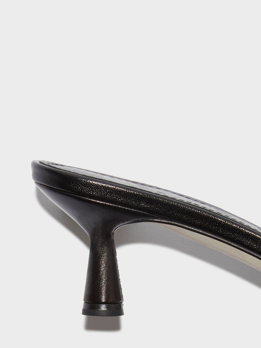 Aeyde | Vero Leather Heeled Sandals for Women | Black Nappa | Round Toe | Mid Heel | Heel Details [x=50,y=85]