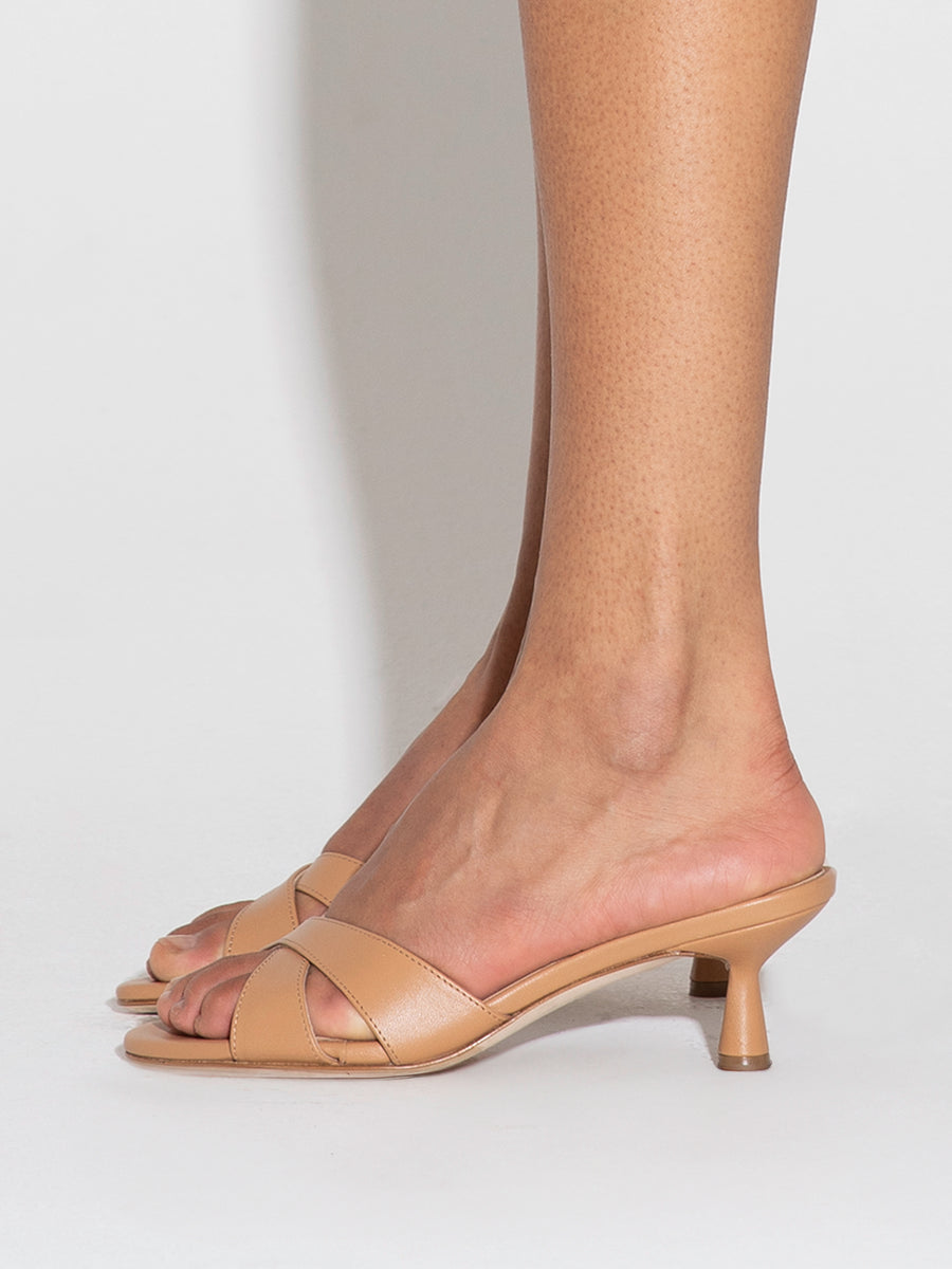 Aeyde | Vero Leather Heeled Sandals for Women | Hazelnut Nappa | Round Toe | Mid Heel | How to Style [x=50,y=85]