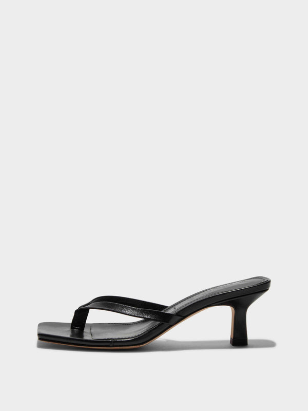 Aeyde | Wilma Leather Heeled Sandals for Women | Black Nappa | Square Toe | Mid Heel | Side View [x=50,y=85]