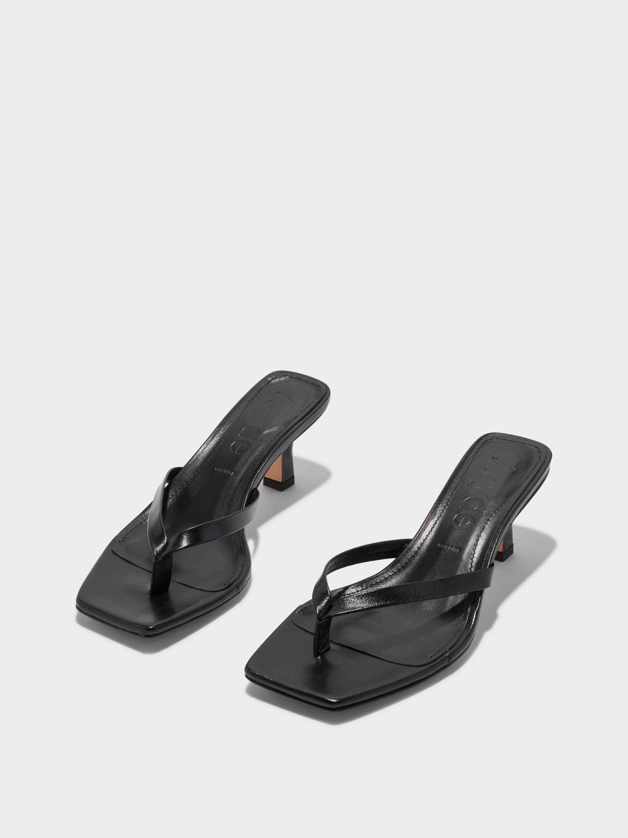 Aeyde | Wilma Leather Heeled Sandals for Women | Black Nappa | Square Toe | Mid Heel | Luxury Materials | Handmade in Italy [x=50,y=85]
