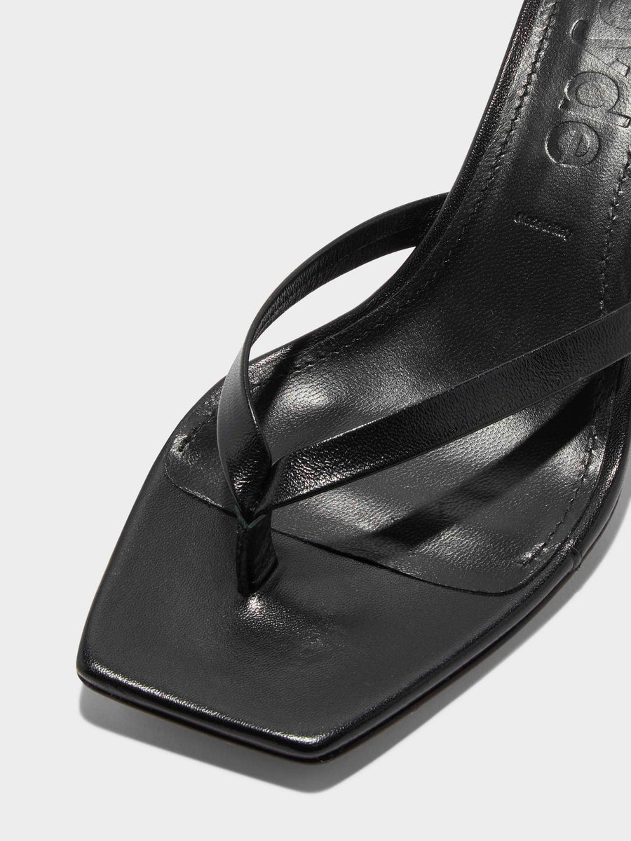 Aeyde | Wilma Leather Heeled Sandals for Women | Black Nappa | Square Toe | Mid Heel | Heel Details [x=50,y=85]