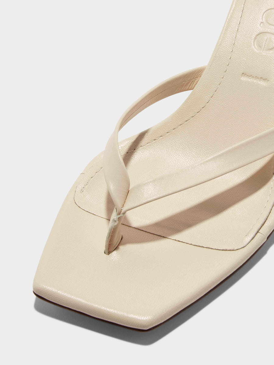 Aeyde | Wilma Leather Heeled Sandals for Women | Creamy Nappa | Square Toe | Mid Heel | Heel Details [x=50,y=85]