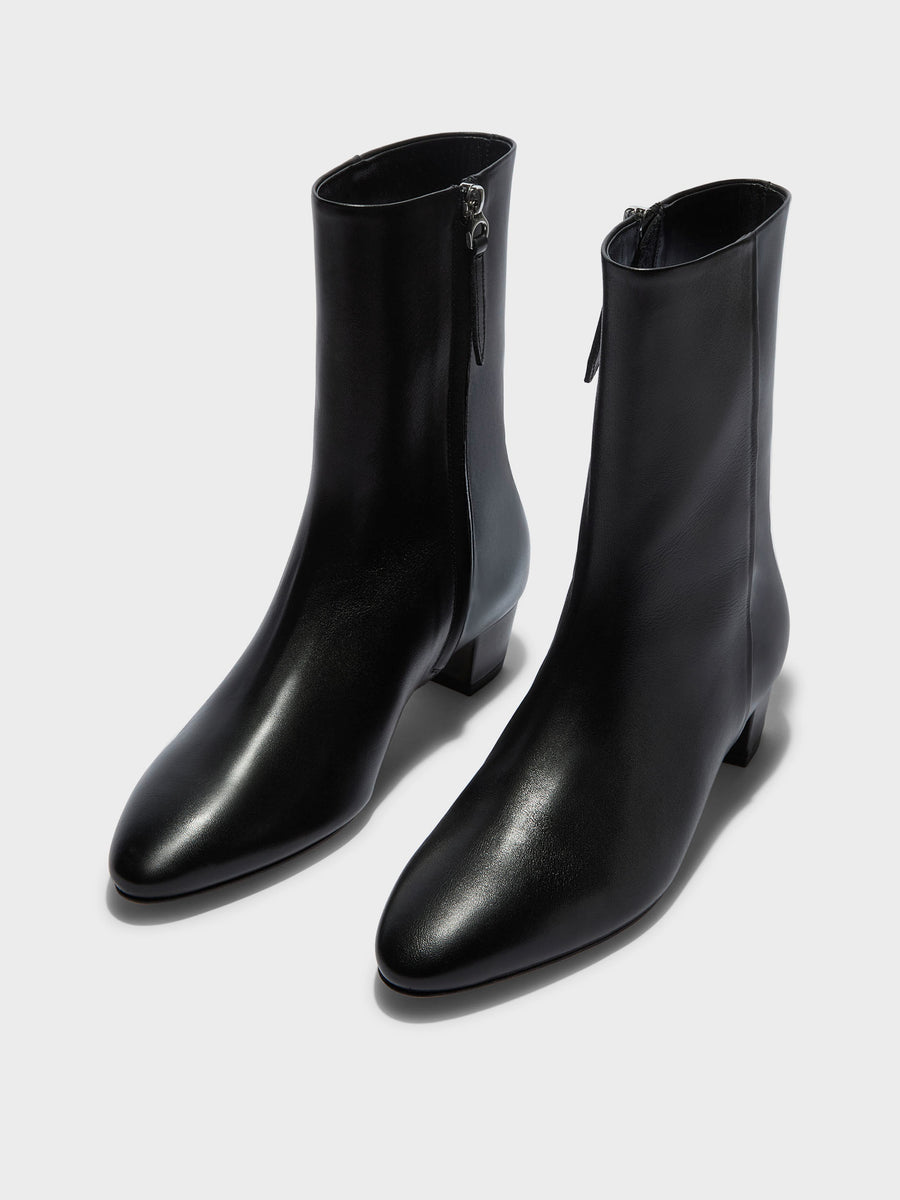 Aeyde | Yasmin Leather Ankle Boots for Women | Black Calf | Round Toe | Low Heel | Luxury Materials | Handmade in Italy