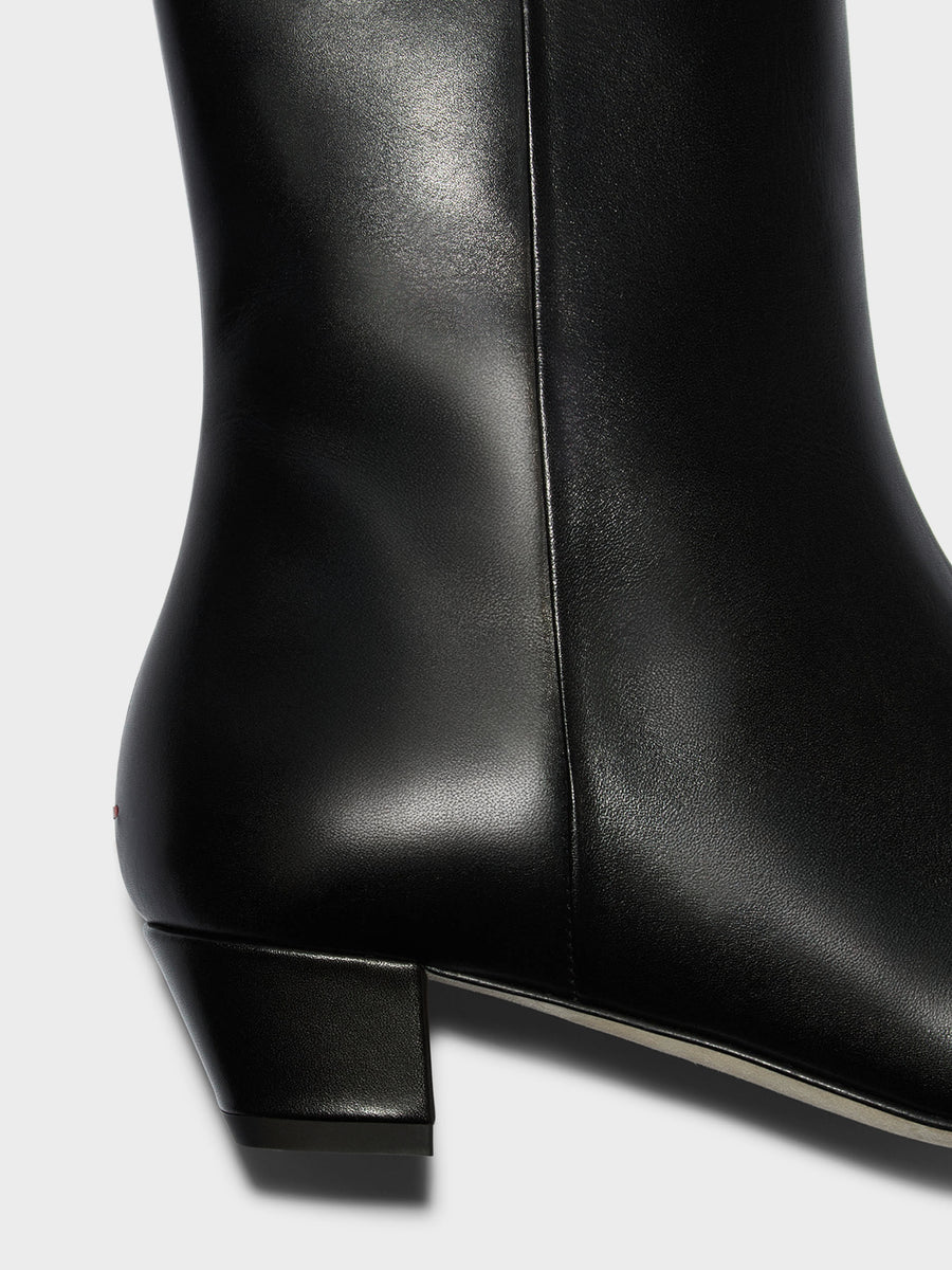 Aeyde | Yasmin Leather Ankle Boots for Women | Black Calf | Round Toe | Low Heel | Heel Details