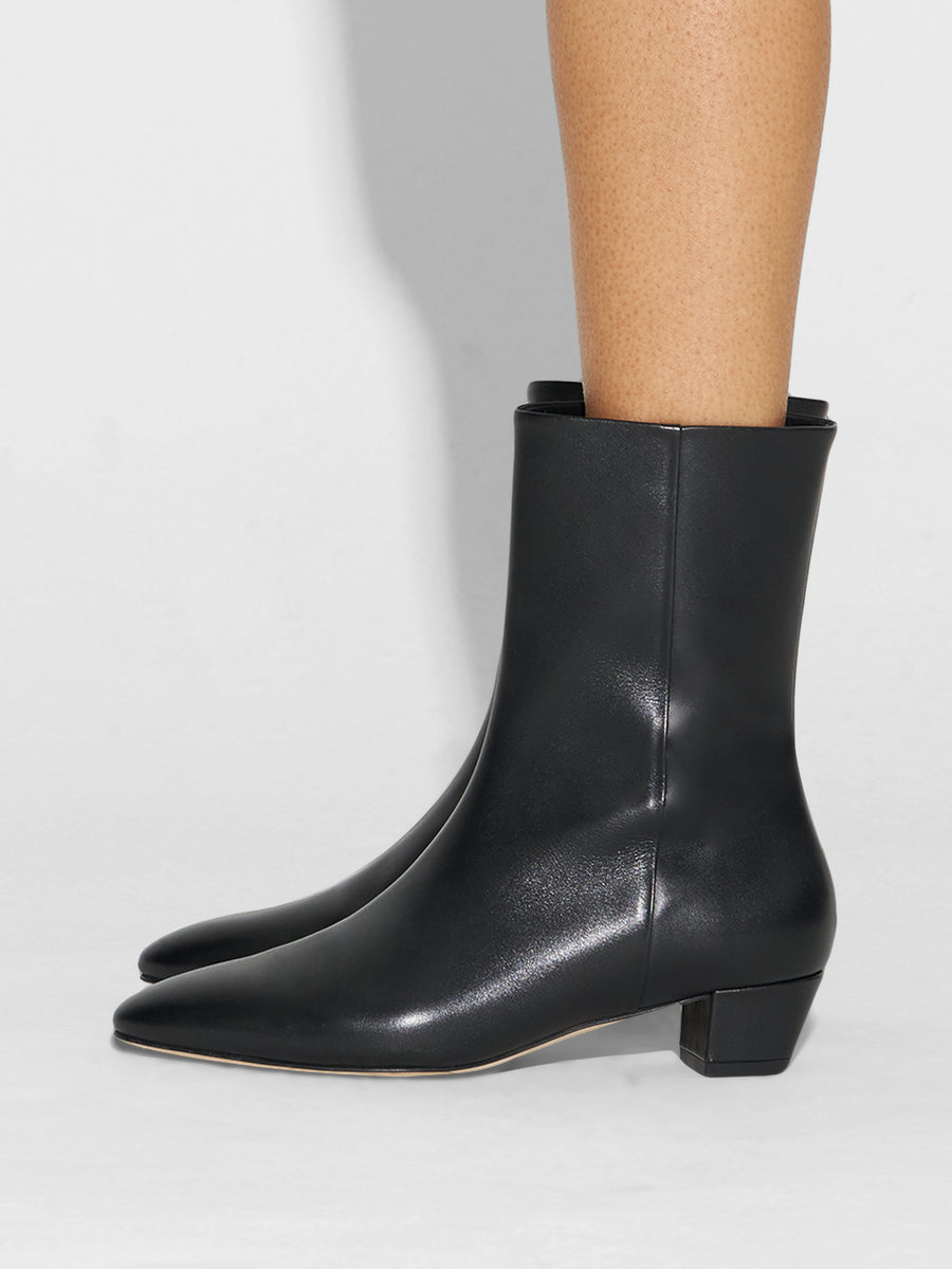 Aeyde | Yasmin Leather Ankle Boots for Women | Black Calf | Round Toe | Low Heel | How to Style