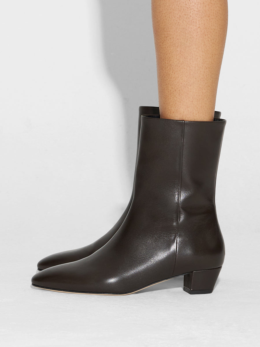 Aeyde | Yasmin Leather Ankle Boots for Women | Moka Calf | Round Toe | Low Heel | How to Style