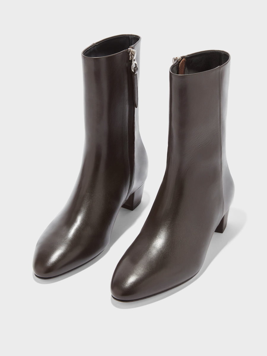 Aeyde | Yasmin Leather Ankle Boots for Women | Moka Calf | Round Toe | Low Heel | Luxury Materials | Handmade in Italy