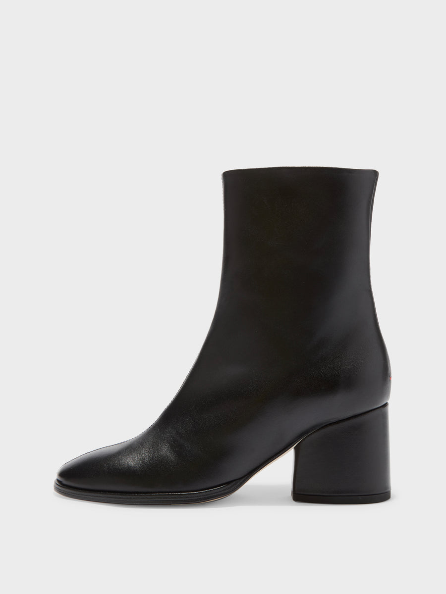 Aeyde | Ayla Leather Ankle Boots for Women | Black Nappa | Round Toe | Mid Heel | Side View
