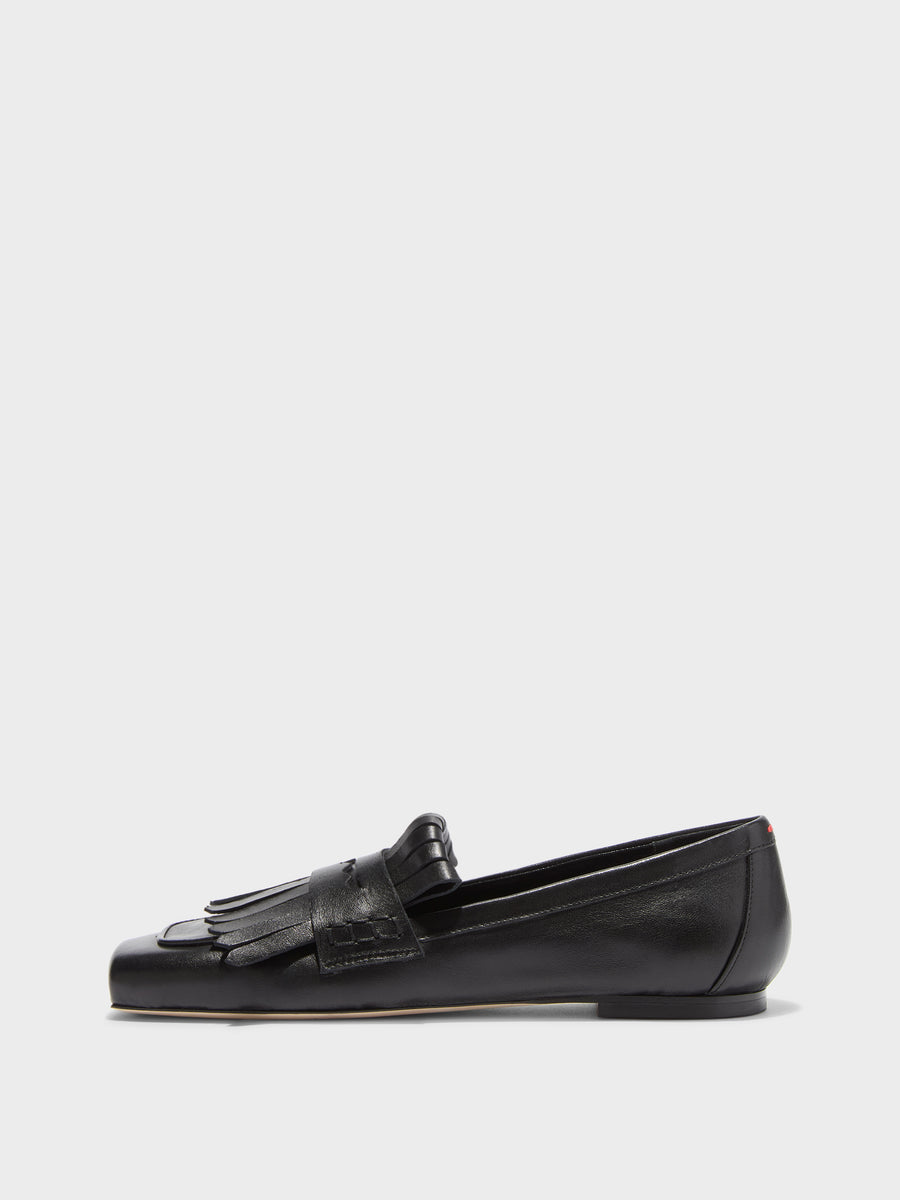Aeyde | Belen Leather Flats for Women | Black Nappa | Square Toe | Flat Heel | Side View