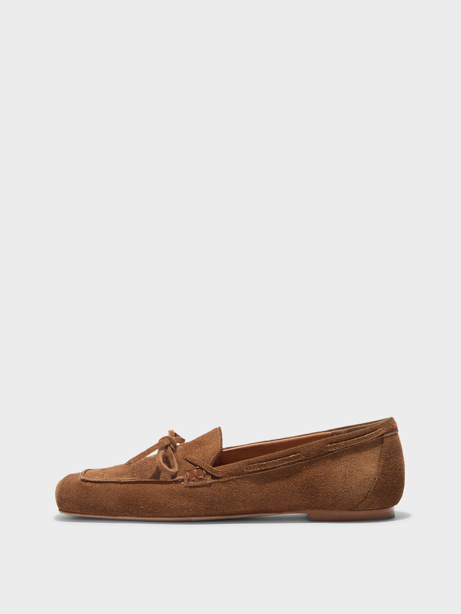 Aeyde | Jasper Leather Flats for Women | Tobacco Suede | Round Toe | Flat Heel | Side View